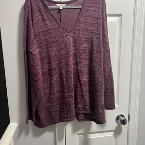 Terra & Sky Burgundy Long Sleeve V-Neck Top